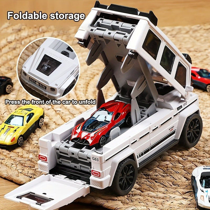 One - Click Transformer Racing Truck with 6 Cars & Track - AKT - 663 - Planet Junior