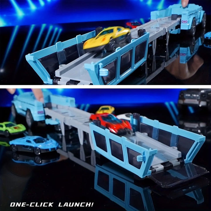 One - Click Transformer Racing Truck with 6 Cars & Track - AKT - 663 - Planet Junior