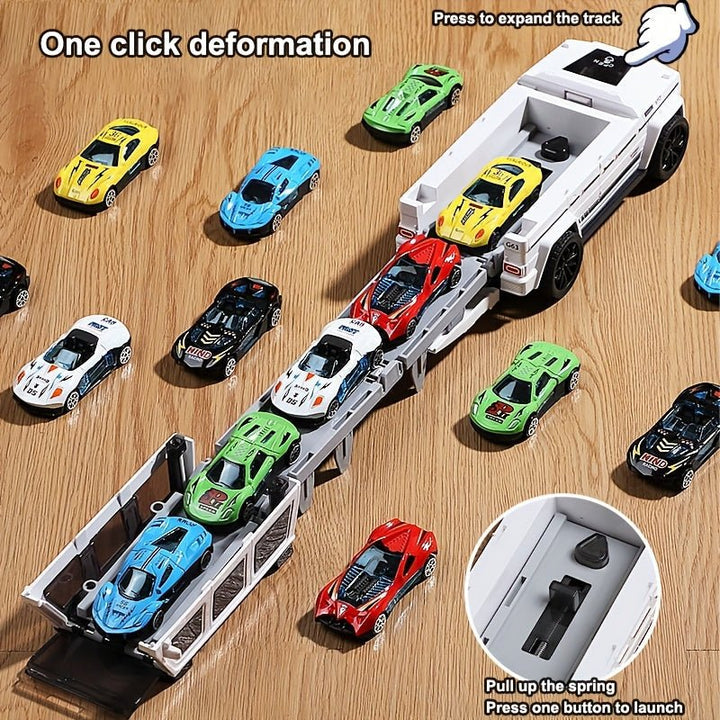 One - Click Transformer Racing Truck with 6 Cars & Track - AKT - 663 - Planet Junior