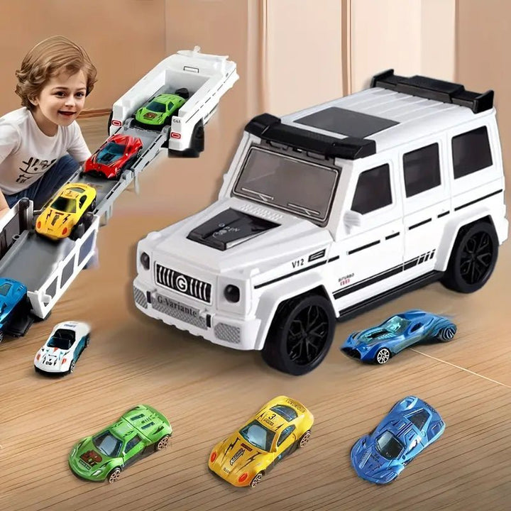 One - Click Transformer Racing Truck with 6 Cars & Track - AKT - 663 - Planet Junior