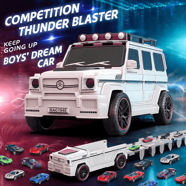 One - Click Transformer Racing Truck with 6 Cars & Track - AKT - 663 - Planet Junior