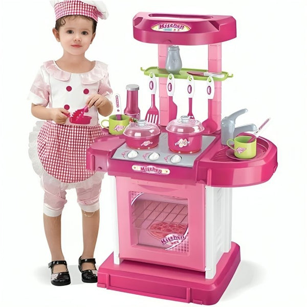 Portable Luggage Pretend Play Kitchen Set with Sound and Lights