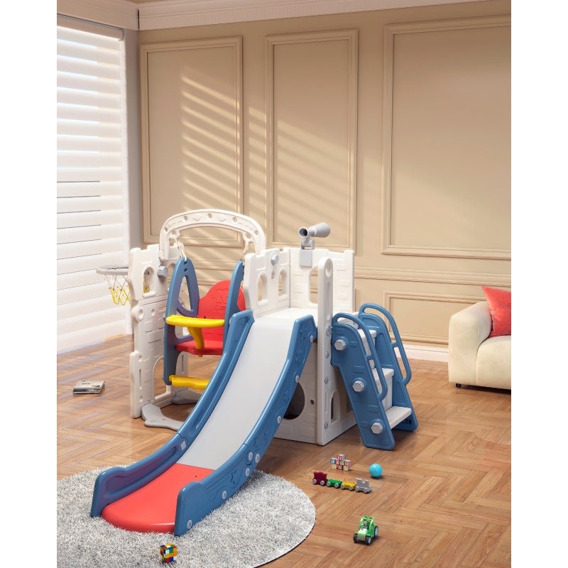 Safe & Fun Kids Slide & Swing Playset | L - 73" W - 72" H - 45" - BLL - SL - 026EDS - BLUE - Planet Junior