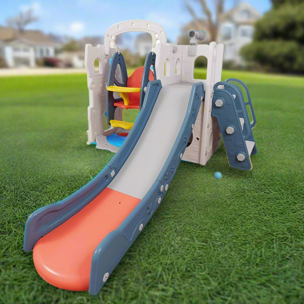 Safe & Fun Kids Slide & Swing Playset | L - 73" W - 72" H - 45" - BLL - SL - 026EDS - BLUE - Planet Junior