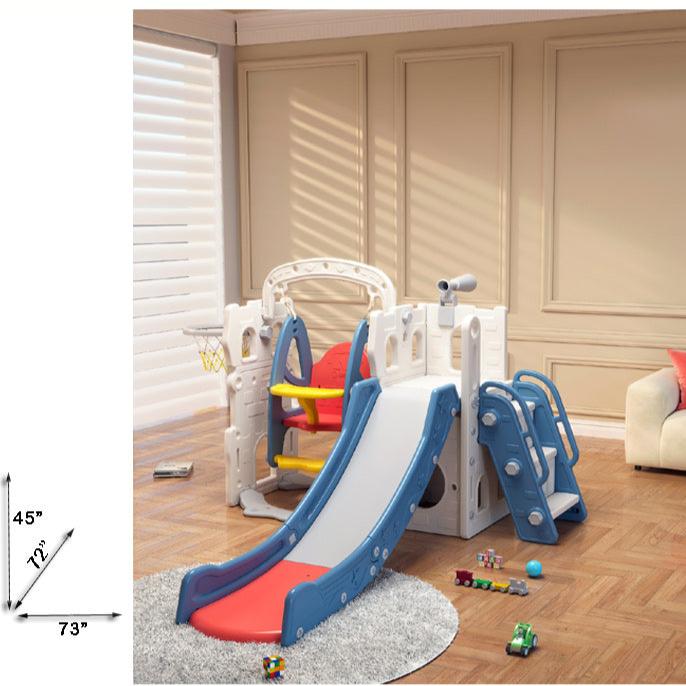 Safe & Fun Kids Slide & Swing Playset | L - 73" W - 72" H - 45" - BLL - SL - 026EDS - BLUE - Planet Junior