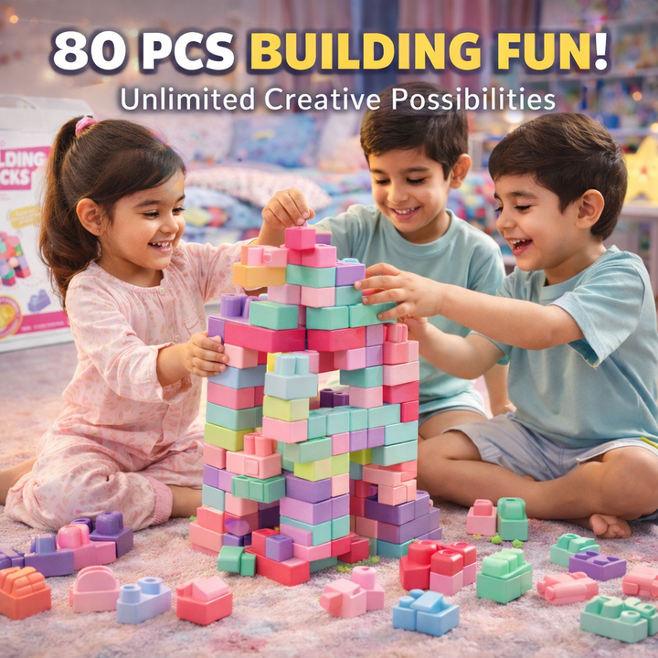 Soft Rubber Building Blocks Set – 80pcs TPR Safe & Creative Learning ...