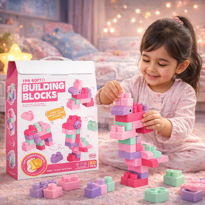 Soft Rubber Building Blocks Set – 80pcs TPR Safe & Creative Learning ...