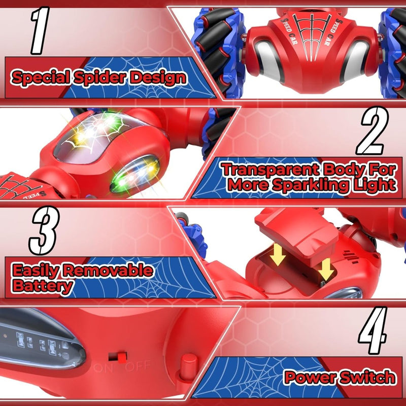 SpiderMan Twist and Slide Remote Control Stunt Car with Smoke Effect - 3688 - G163A - Planet Junior