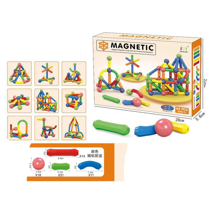 STEM Magnetic Sticks Blocks Set | 64 Pcs - RTM64 - Planet Junior