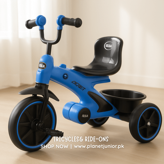 Stylish Kids Tricycle with Rear Storage Bucket - BLL - T - 1617TS - Planet Junior