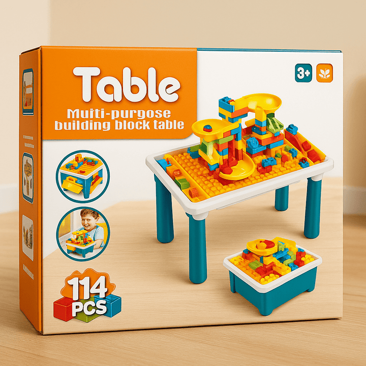 Track Rolling Ball Blocks Table – 114PCS Multi - Purpose Building Block Activity Table - AKT-6688-102A - Planet Junior