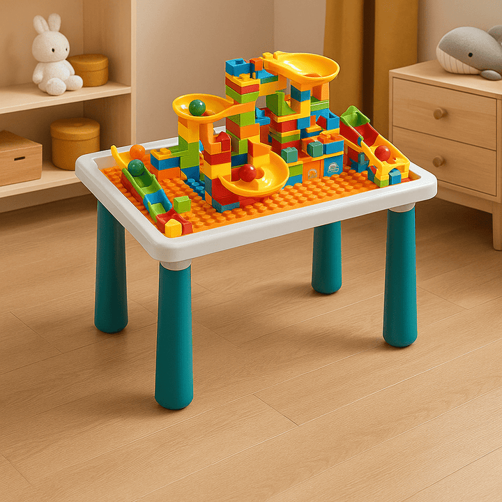 Track Rolling Ball Blocks Table – 114PCS Multi - Purpose Building Block Activity Table - AKT-6688-102A - Planet Junior