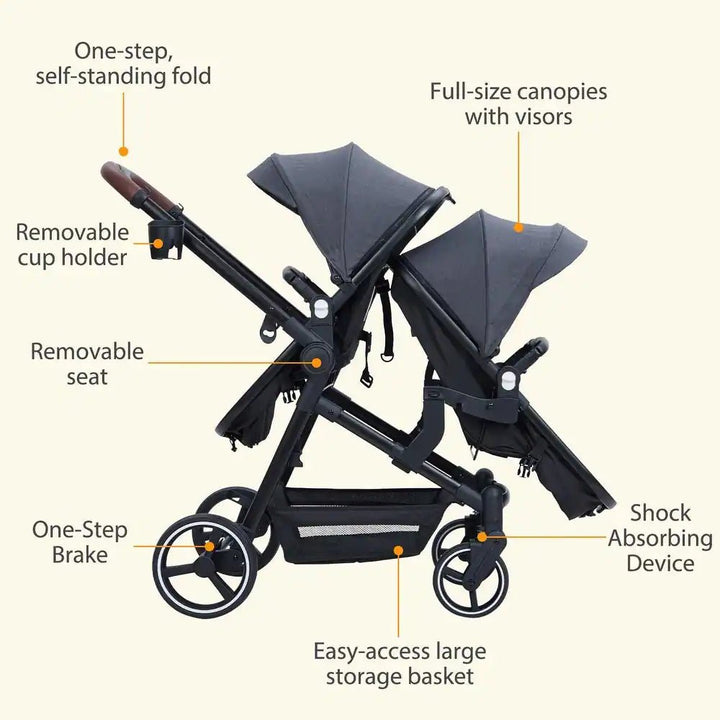 Twin Baby Stroller – Safe, Comfortable & Easy to Maneuver - BLL-TS-600T - Planet Junior