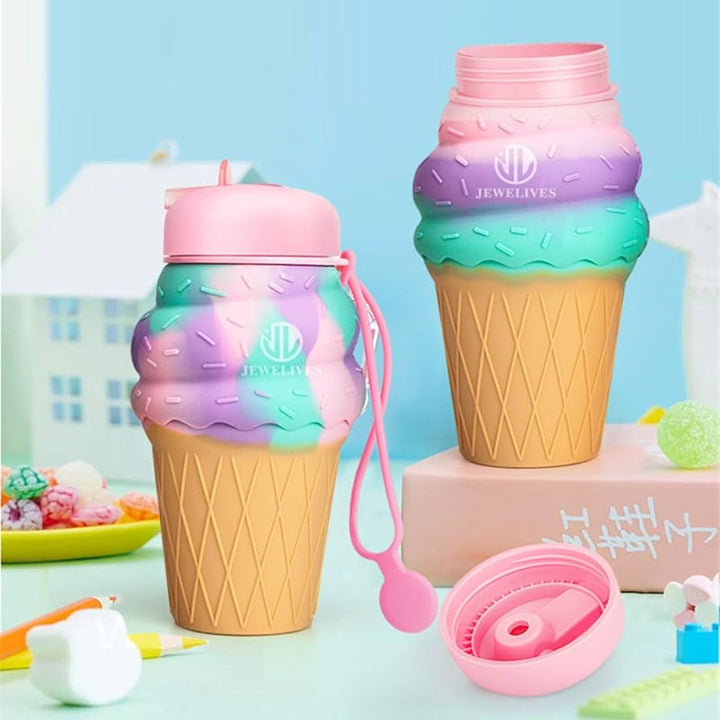 Unicorn Ice Cream Shape Silicone Fold Bottle for Kids - BLL - WB - 103 - 2 - Planet Junior