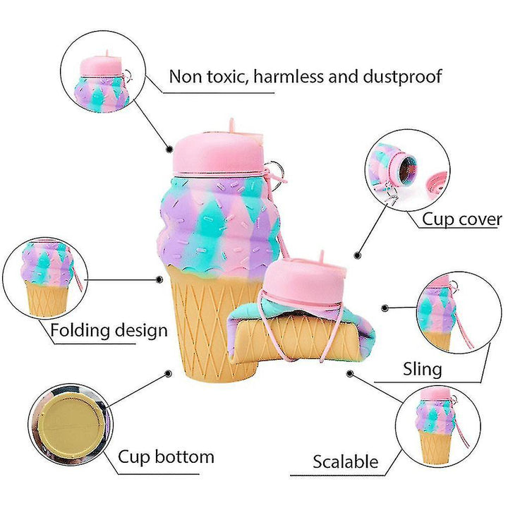Unicorn Ice Cream Shape Silicone Fold Bottle for Kids - BLL - WB - 103 - 2 - Planet Junior