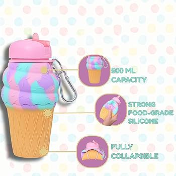 Unicorn Ice Cream Shape Silicone Fold Bottle for Kids - BLL - WB - 103 - 2 - Planet Junior
