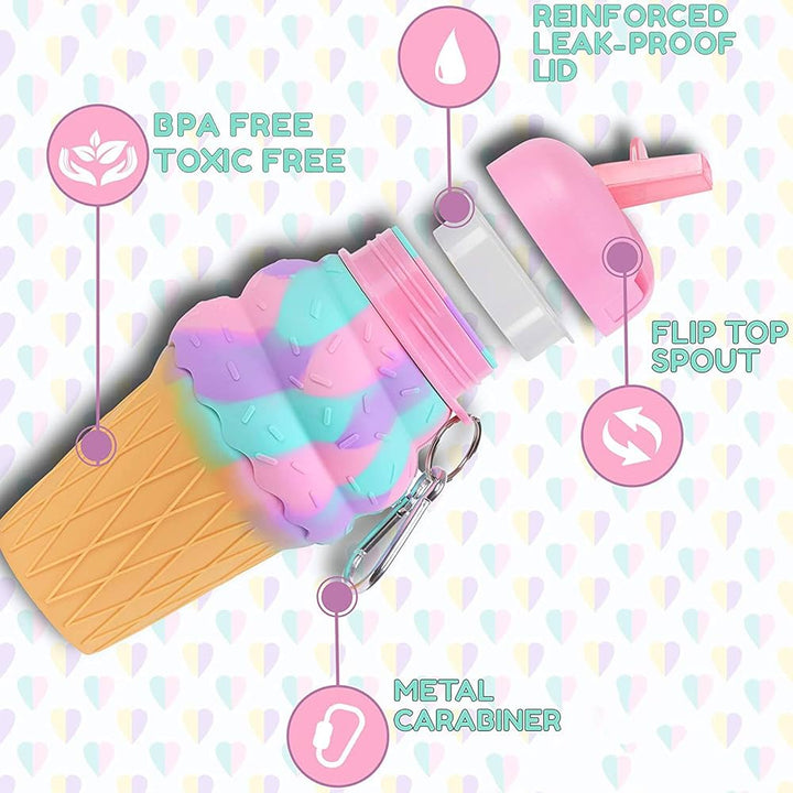 Unicorn Ice Cream Shape Silicone Fold Bottle for Kids - BLL - WB - 103 - 2 - Planet Junior