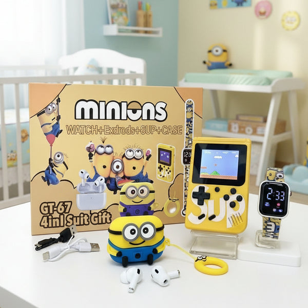 Minions Smart 4-in-1 Gift Pack – Digital Watch, Wireless Earbuds & SUP Game