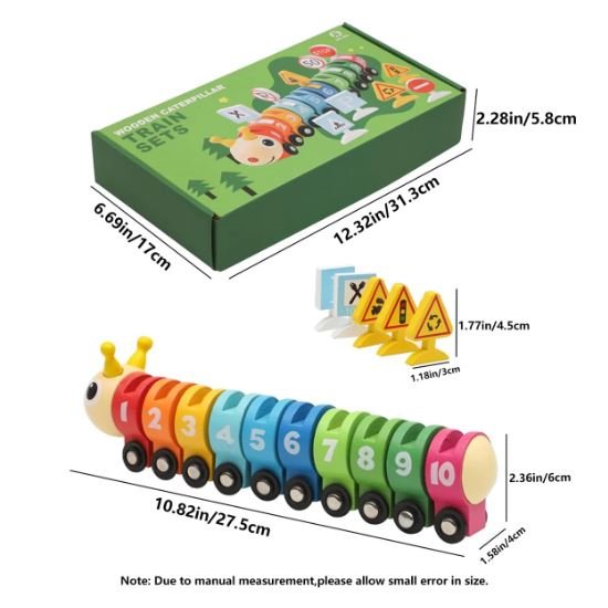 Wooden Caterpillar Train with Numbers & Traffic Sign - BLL - WET - 2302 - Planet Junior