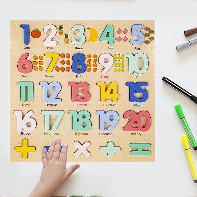 Wooden Numbers Learning Board with Math Signs – Early Counting & Math ...