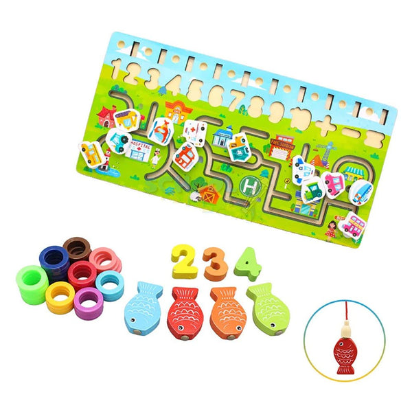 5-in-1 Multi Functional Wooden Puzzle & Numbers Board - AT74 - Planet Junior