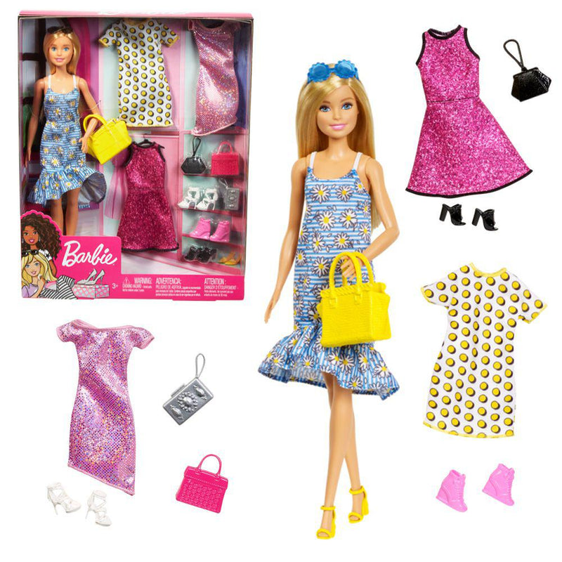 Barbie Doll with Clothes and Accessories for 4 Complete Outfits - GDJ40 - Planet Junior