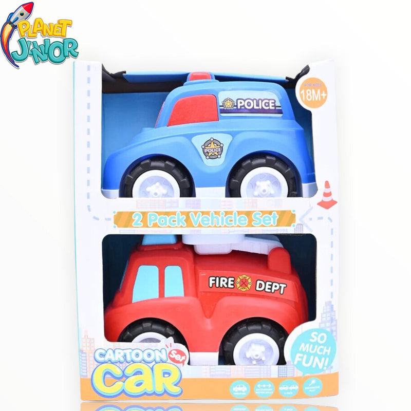 Cartoon Car 2 Piece Set (Police Car & Fire Engine) - HFT9862 - Planet Junior