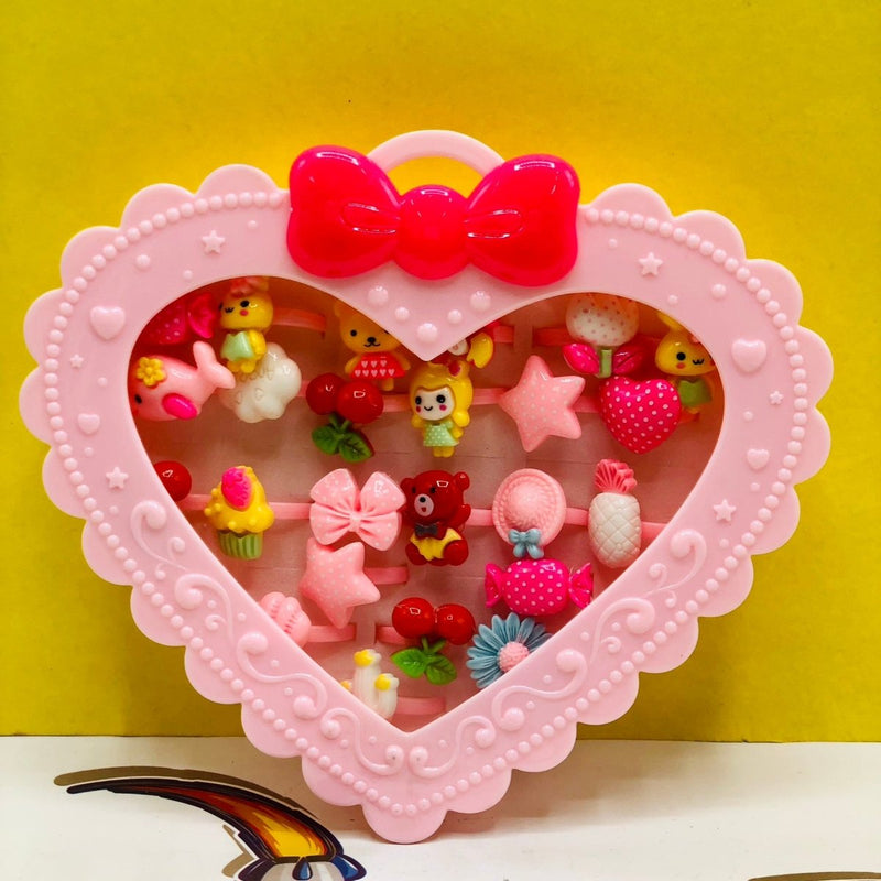 Pack of 24 Cute Rings in Heart Shape Box - SLT688313 - Planet Junior