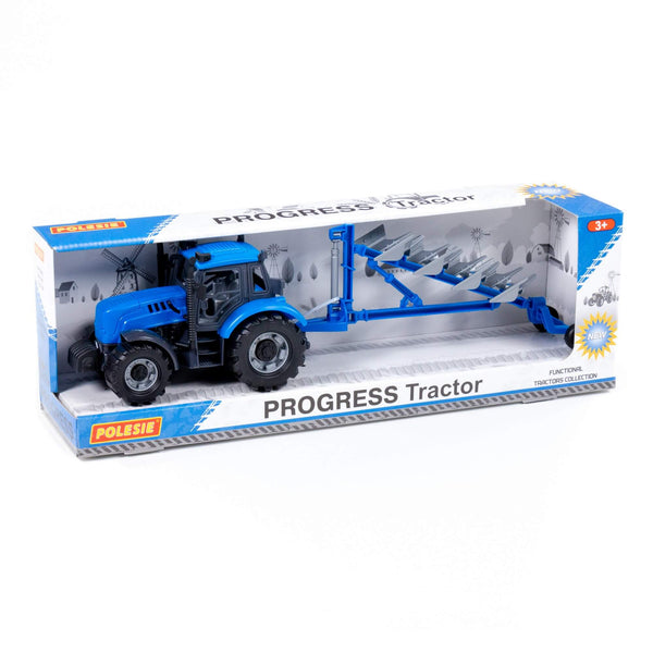 Polesie PROGRESS Friction-Powered Plough Tractor (Blue) | European Made - 91291 - Planet Junior