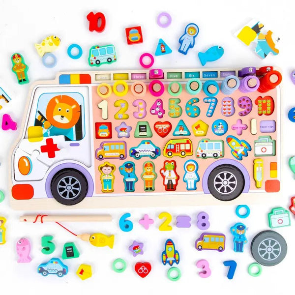 Wooden Ambulance Log Board with Puzzles & Fishing - AT2102 - Planet Junior