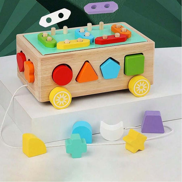 Wooden Colorful Geometric Shapes Trolley - AT88 - Planet Junior