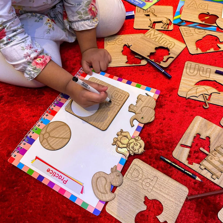 Wooden English Alphabets Stencils - AT6 - Planet Junior